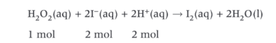 <p>compares the reactants and products, and the balancing numbers give the stoichiometry (the relative amounts of the species in the reaction. example above</p>