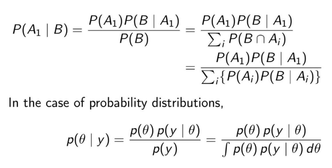 <p>Use this in practice</p><p></p><p>$$P(A|B) \propto P(A)P(B|A)$$ </p><p>$$P(A’|B) \propto P(A’)P(B|A)$$</p><p>$$\therefore P\left(A\left|B\right.\right)=\frac{P\left(B\left|A\right.\right)P\left(A\right)}{P\left(B\left|A\right.\right)P\left(A\right)+P\left(B\left|A\right.^{\prime}\right)P\left(A^{\prime}\right)}$$ </p>