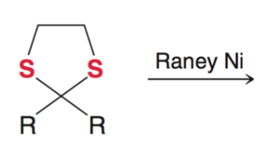 <p>thioacetal + Raney Ni</p>