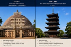 <p>The relationship between a stupa and a pagoda is best described as:</p>