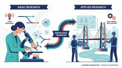 <p>Basic research tests specific hypotheses, while applied research focuses on real-world solutions.</p>