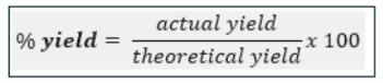 <p>% yield = (actual yield / theoretical yield) x 100</p>