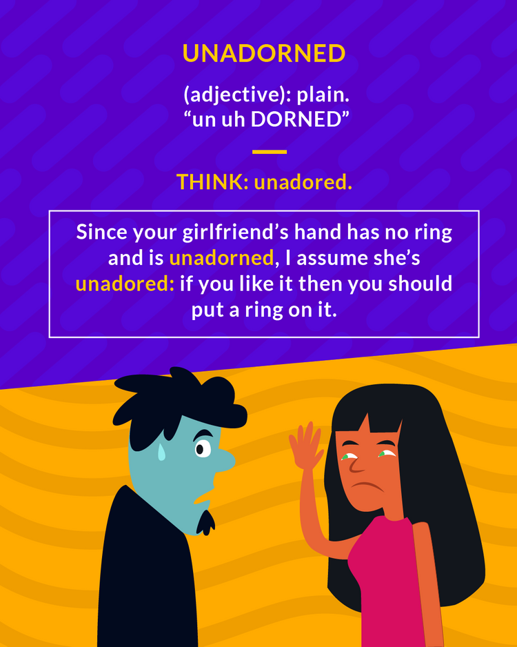 <p>(adj.) plain, not decorated</p>
