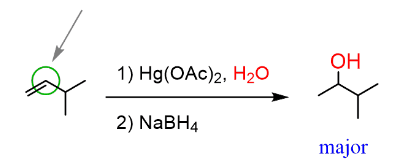 <ol><li><p>BH<sub>3</sub>, THF/H<sub>2</sub>O</p></li><li><p>H<sub>2</sub>O<sub>2</sub>/ OH<sup>-</sup></p></li></ol><p>(<strong>Major Product</strong>, OH gets added to <u>MOST </u>substituted Carbon)</p>