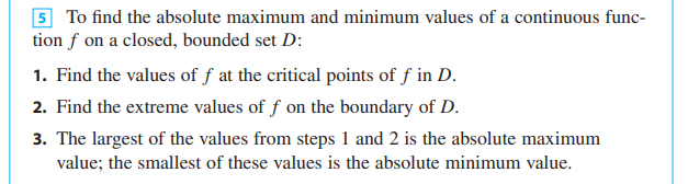 <p>In the same way how absolute extrema required that we test both the critical points within [a,b] AND [a,b] itself, we must test the critical points inside of a disk D AND the endpoints of that bounded region (assuming inclusivity). </p>