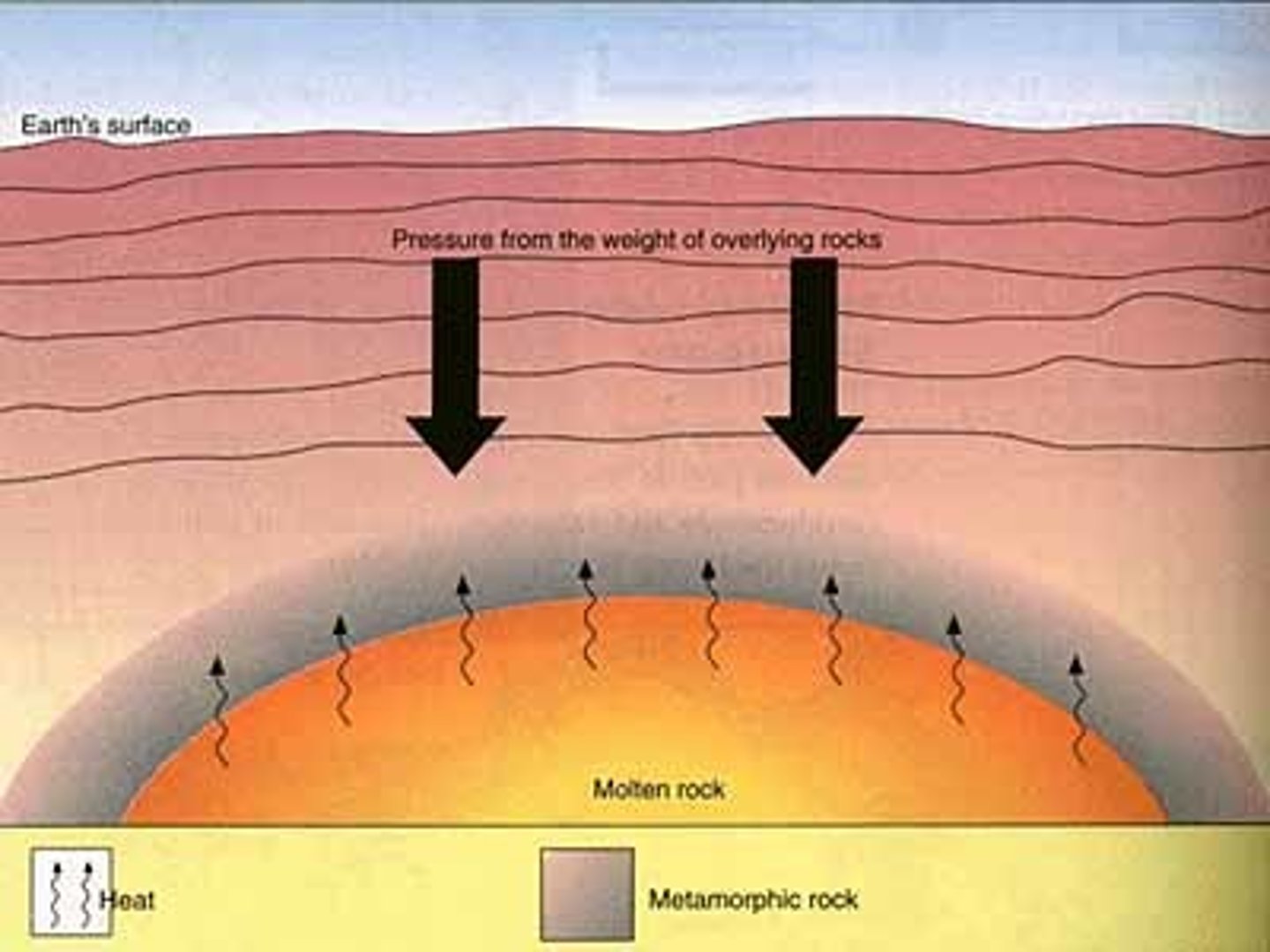 <p>heat and pressure</p>