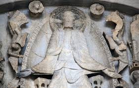 <p>Autun (12.1), Romanesque tympanum; dramatic warning of salvation vs damnation.</p>