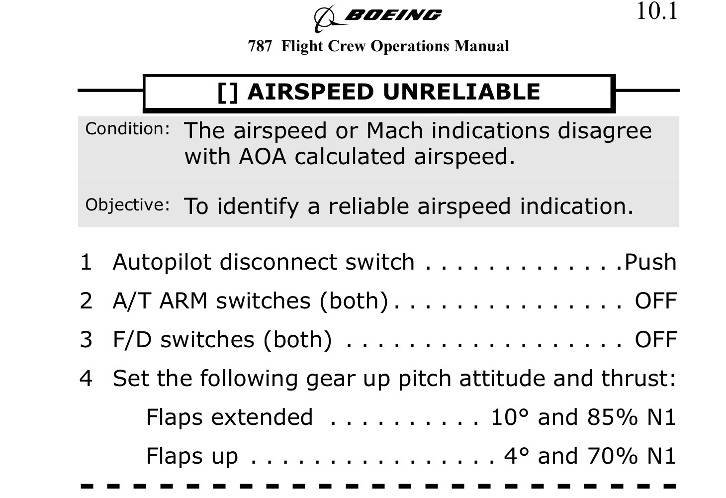 <p>The airspeed or Mach indications disagree with AOA calculated airspeed.</p><p>To identify a reliable airspeed indication.</p>