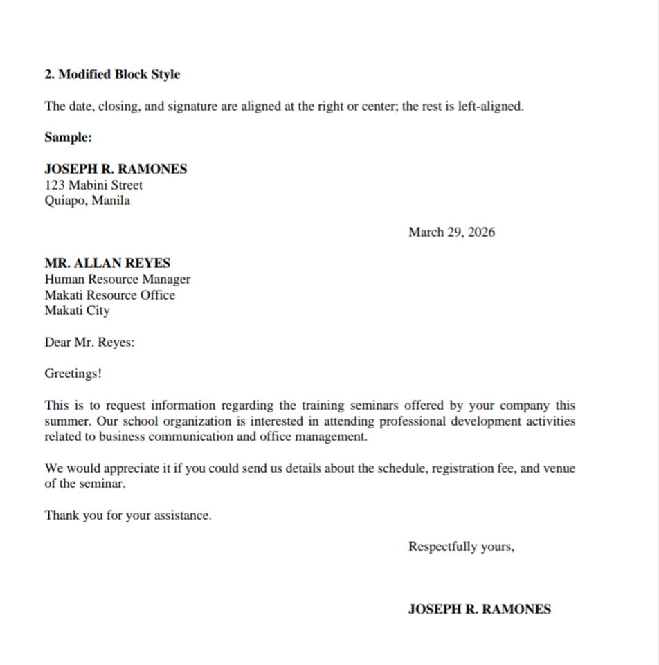 <p>2. Modified Block Style</p>