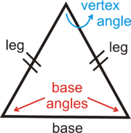 <p>Base Angles are the angles across from the legs, they are also congruent</p>