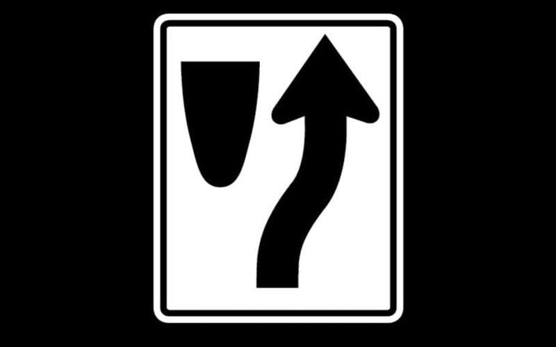 <p>44. This sign means</p><p> </p><p>A. Divided highway ends.</p><p>B. Keep to the right.</p><p>C. Two-way traffic ahead.</p><p>D. One-way traffic ahead.</p>